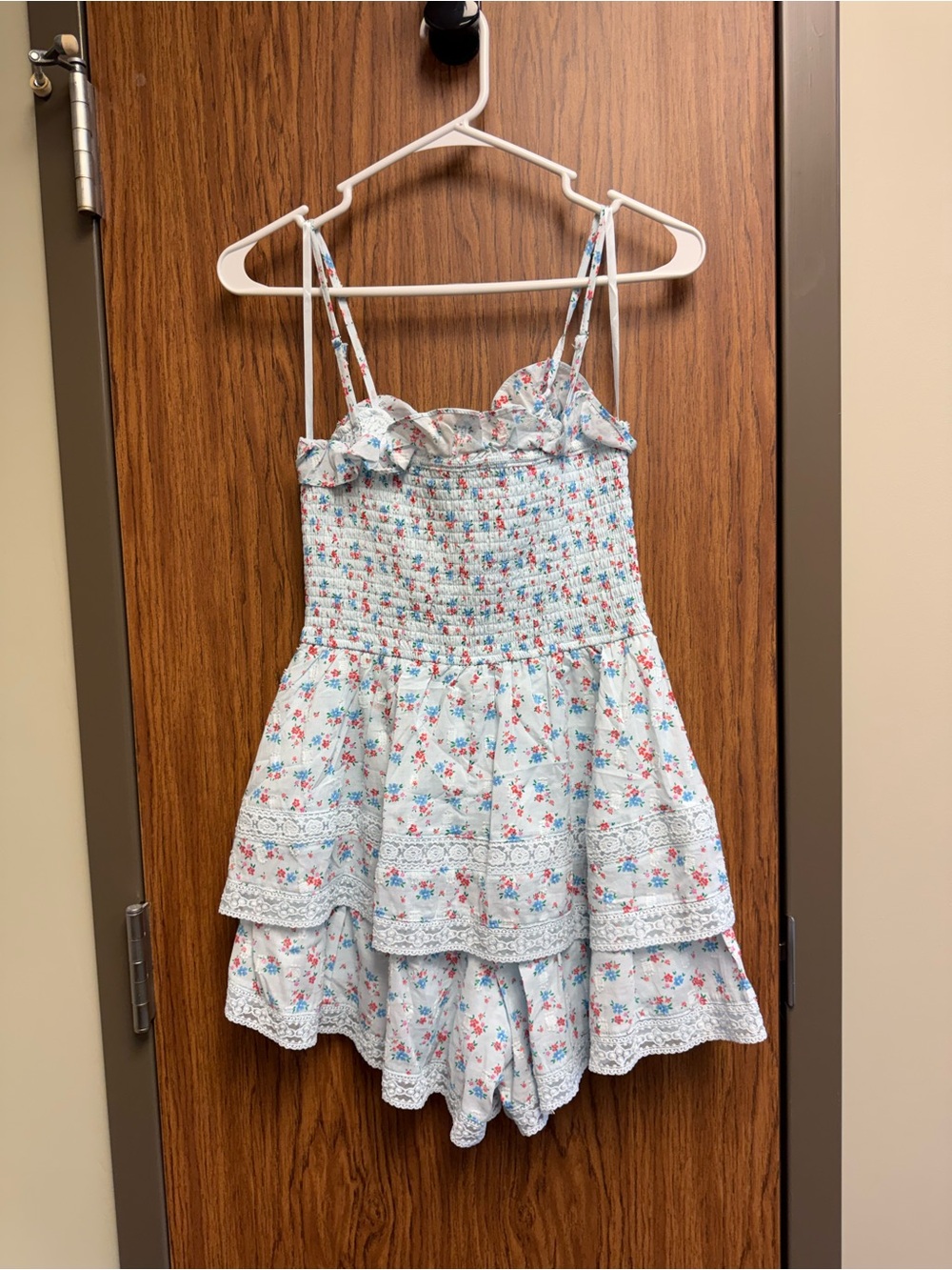 Light Blue Floral Ruffle Romper - Picture 4 of 7